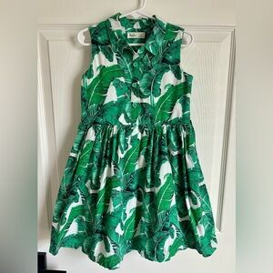 Kair Toddlers Dress Size 5-6 Green Palm Leaves 100% Cotton Girl Dress